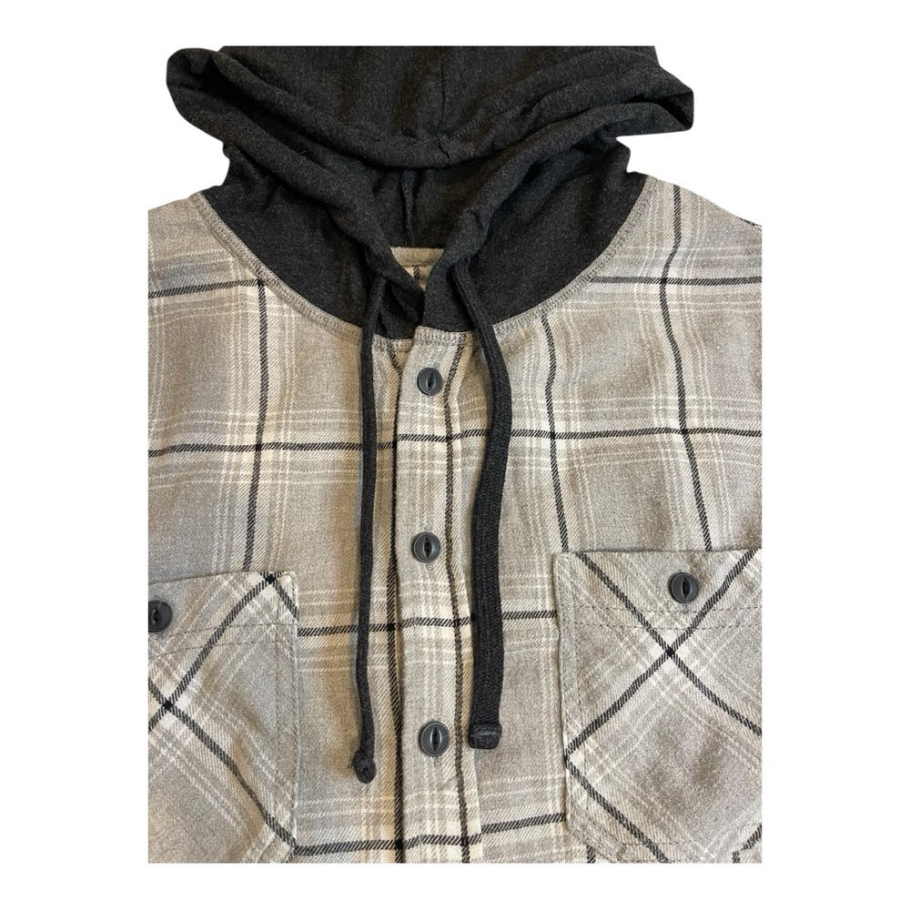Unionbay Men Hooded Button Up Longsleeve Shirt Plaid Medium